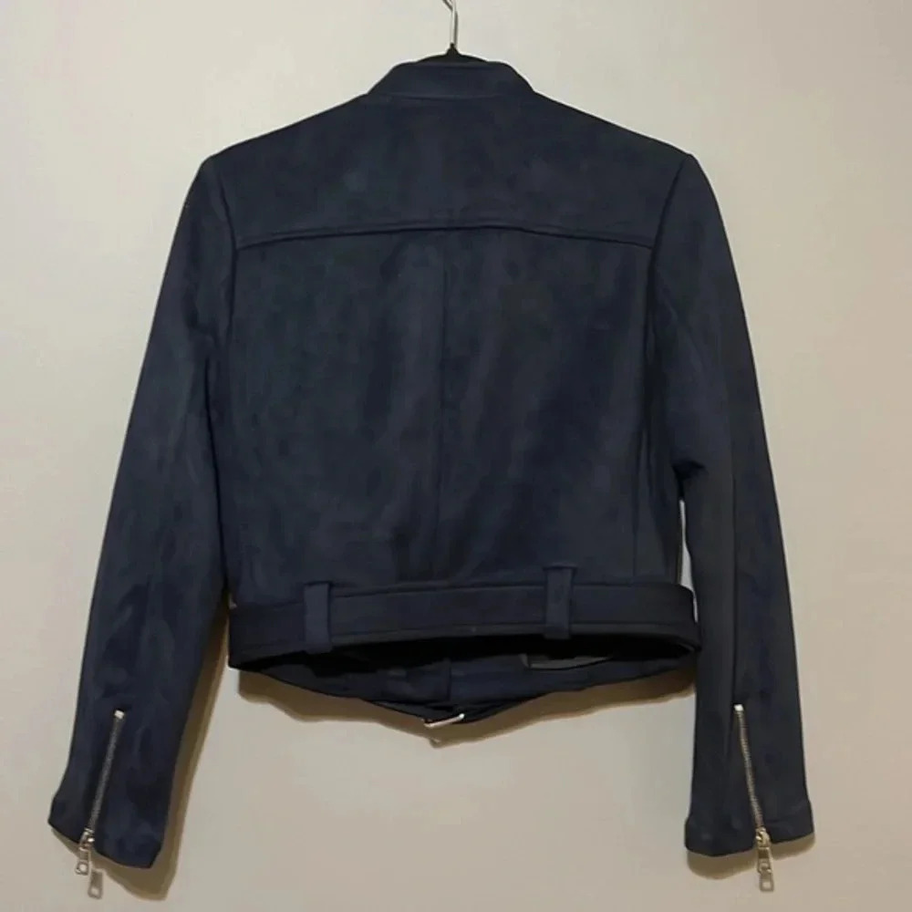 Banana Republic‎ | Navy blue vegan suede moto biker jacket Women’s S petite PS - Picture 6 of 10